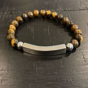 Steeltime Tigers Eye Beaded Stretch Stainless Steel Bracelet​ Gift Protection
